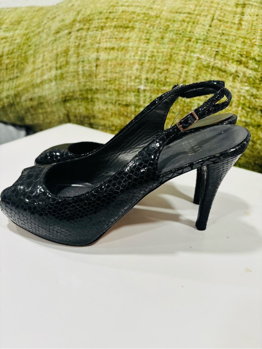 Stuart Weitzman Black Snakeskin Slingback Stiletto Heels